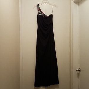 Black with colorful sequin top long evening dress